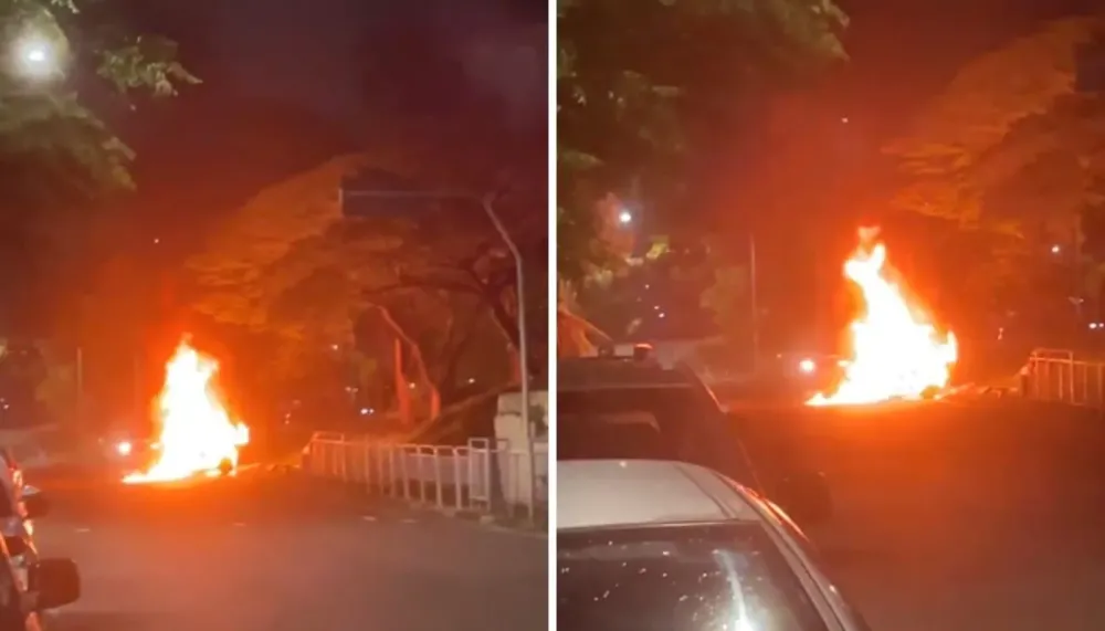 Carro é destruído por incêndio próximo ao Hospital Mário Gatti em Campinas
