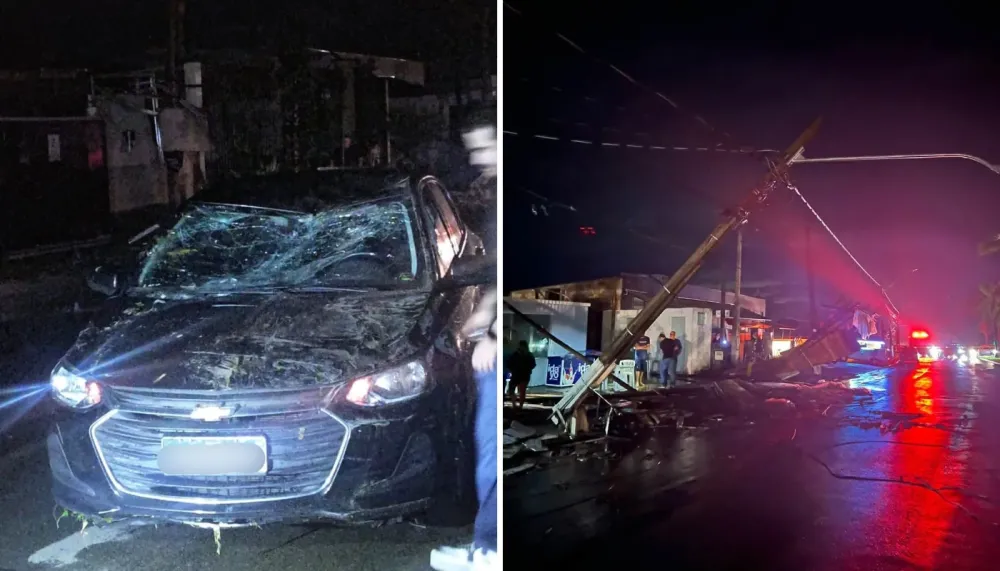 Tempestade causa queda de poste e danos materiais em Estiva Gerbi