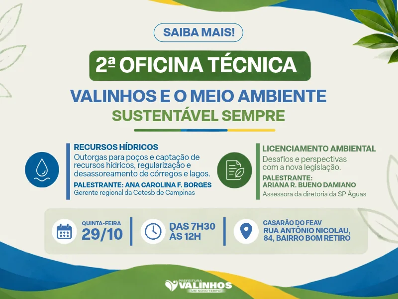 Prefeitura de Valinhos realiza oficina técnica sobre sustentabilidade nesta quinta-feira (29)